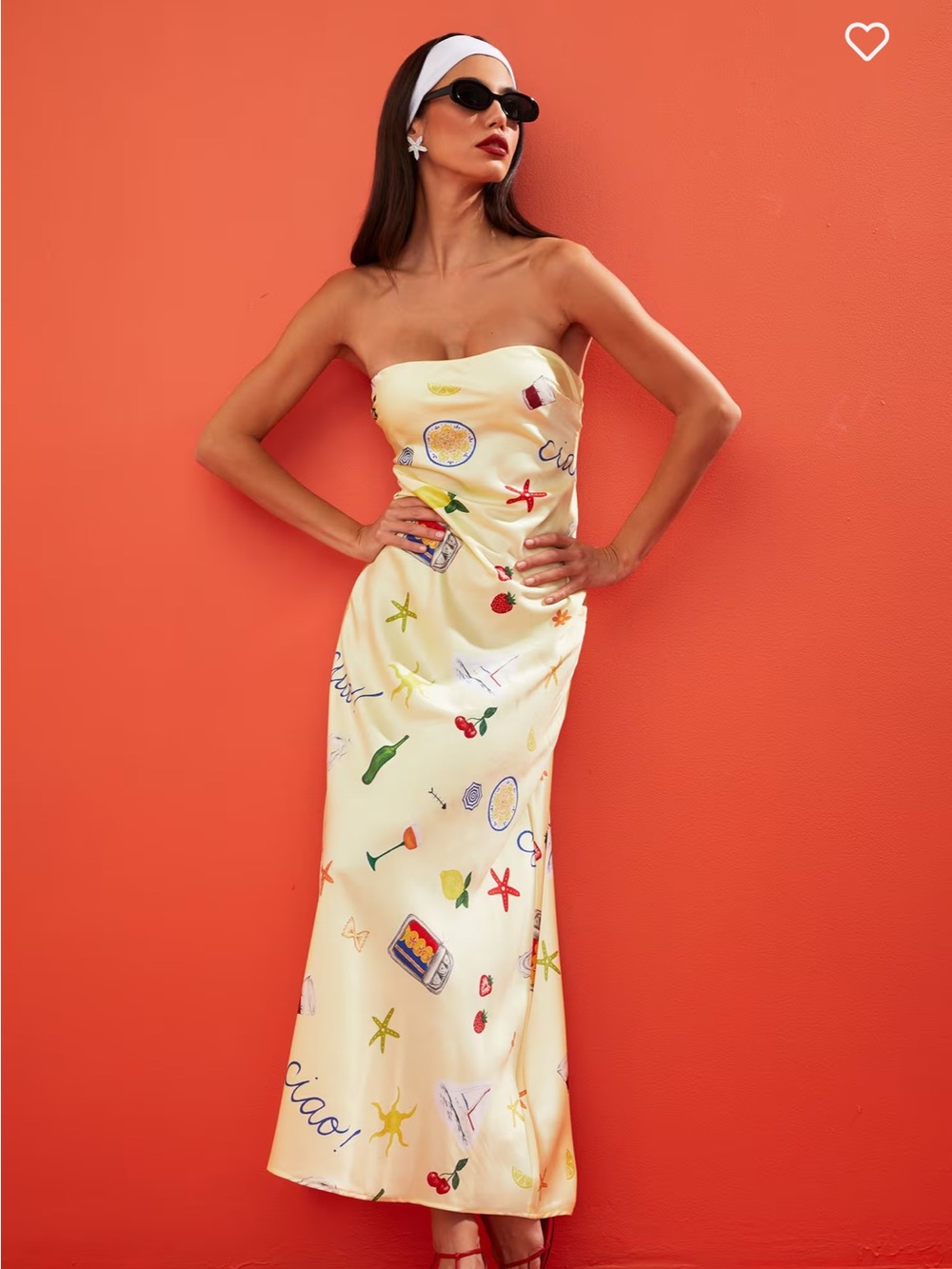 For love & lemons Strapless Yellow Print Satin Maxi Dress